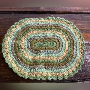 Vintage Dollhouse Miniature Oval Needlework Yarn Rug Multicolor